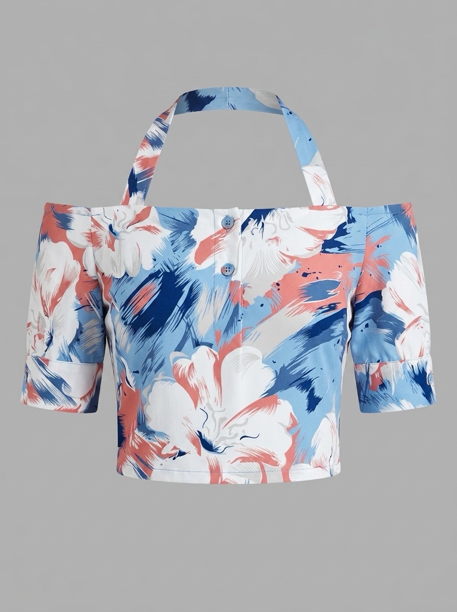 AI womenswear photography India — printed crop top style 1