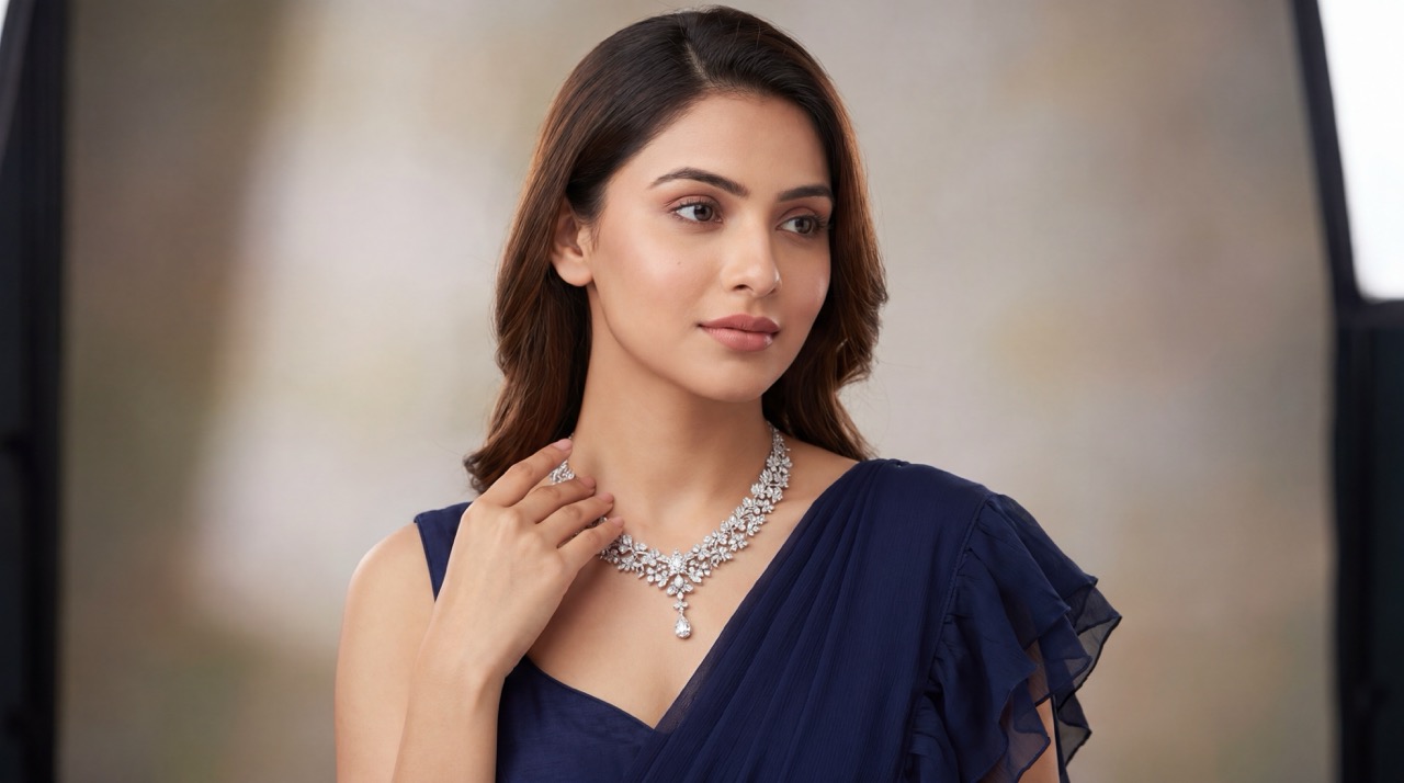 Model on a soft studio backdrop